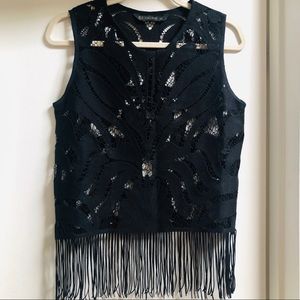 Zara fringe tank | black | S